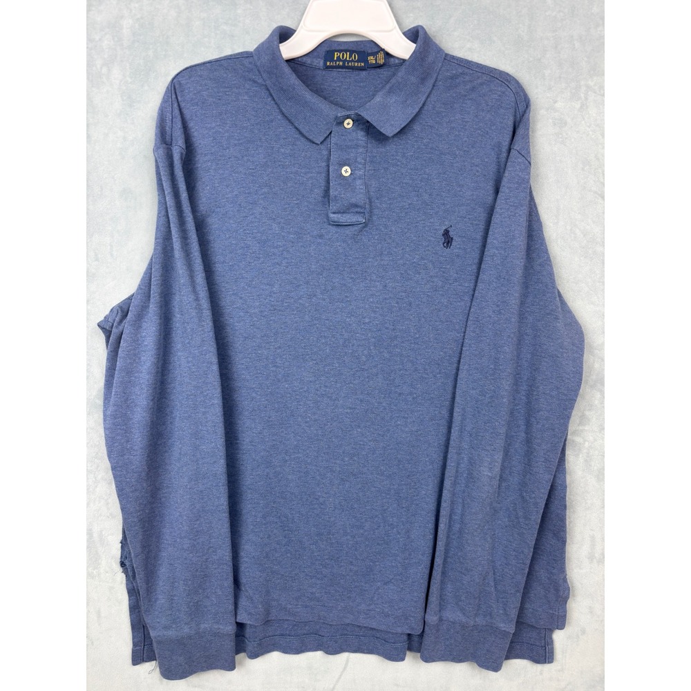Polo Ralph Lauren Mens XXL Blue Long Sleeve Cotton Polo Shirt Heathered Pony